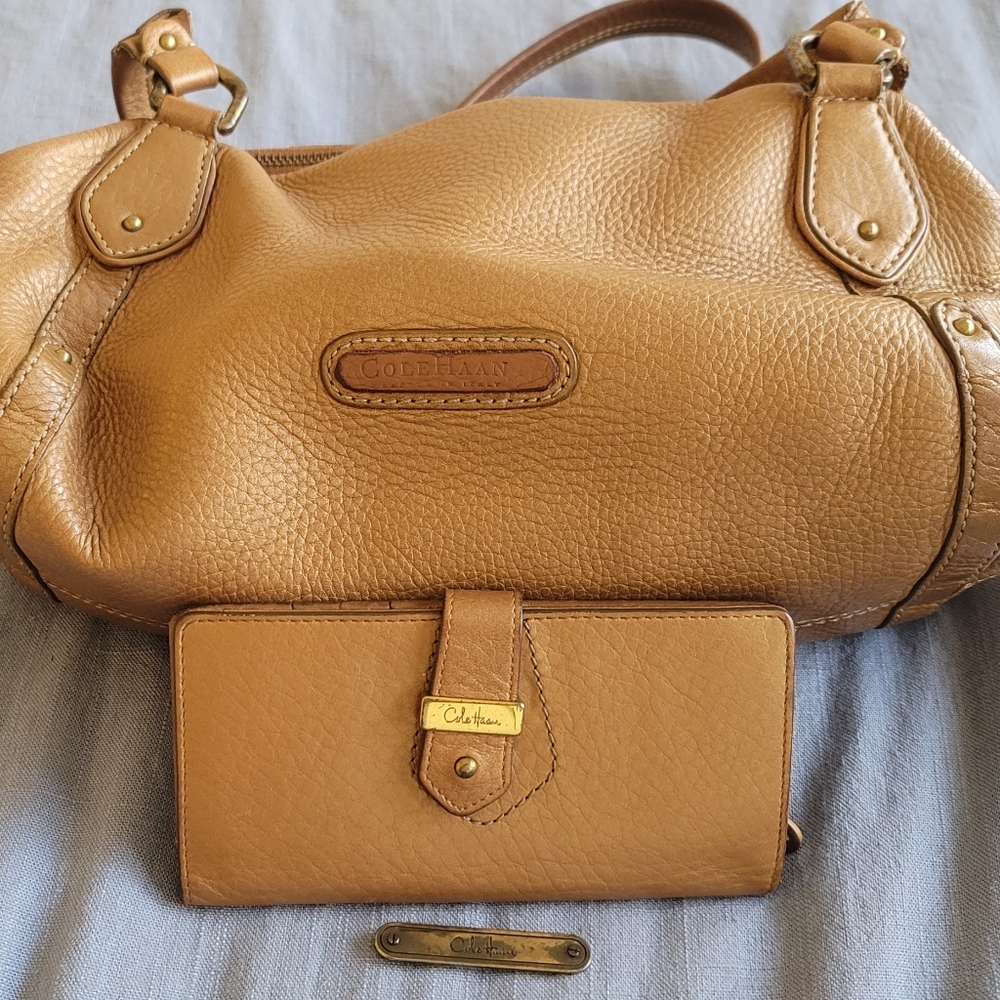 Gold Cole Haan purse and matching wallet